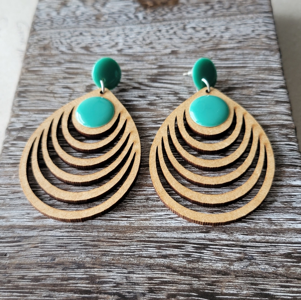 Laser Cut Wooden Unique Drop Earrings
